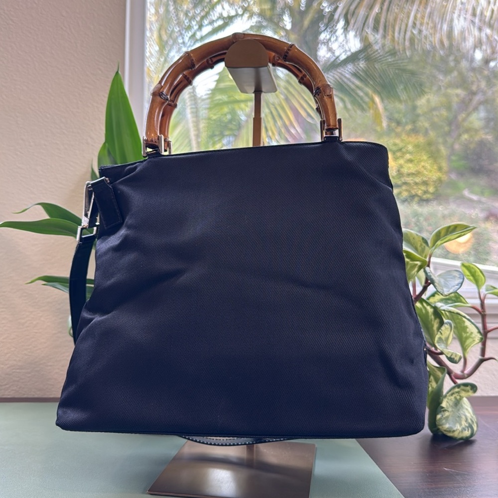 Gucci Black Canvas Bamboo Handle Shoulder/crossbody  Bag - Picture 8 of 16